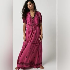 Free people Riley embroidered midi dress
